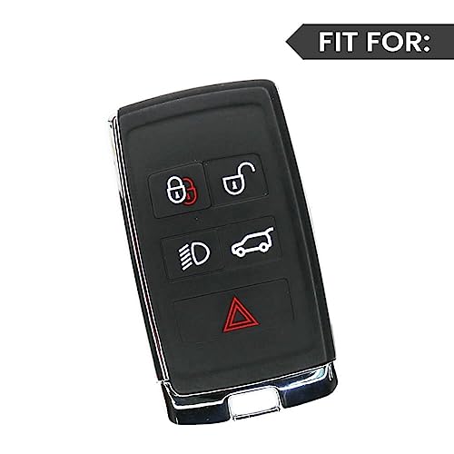 Image of Keyzone Dual Leather Key Cover for Range Rover: Sport, Evoque, Velar, Discovery, Defender (2018, 2019, 2020, 2021) 5 Button Smart Key (Black-Brown)