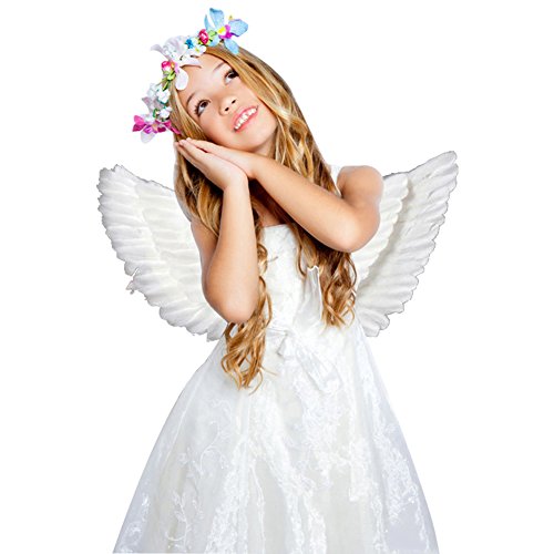 willkey Ailes d'ange en Plumes Déguisement Halloween Vêtements Accessoires Noël 55 x 40 cm/45 x 35 cm (Enfant, Blanc)