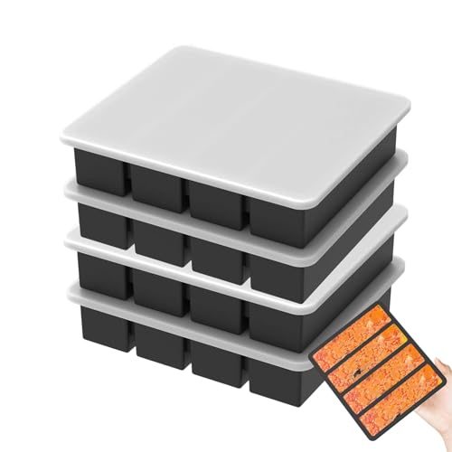 Hiemible Stampini per Zuppa da Congelatore,4 Pezzi Conservazione Alimenti Riutilizzabile - Vaschette Congelatore Silicone con Coperchio Zuppa | Per Succo, Salsa, Brodo, Avanzi, Casa, Cucina,