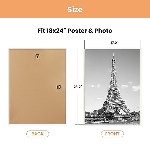Image of upsimples 18x24 Picture Frame White 3 Pack, Scratch-Proof Poster Frames 18 x 24 for Photo Gallery - Slide-In Strips, Horizontal or Vertical Wall Mounting