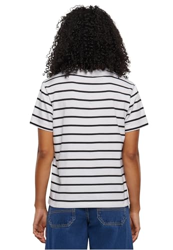 Urban Classics Camiseta de Manga Corta para Mujer a Rayas, Blanco/Negro, M