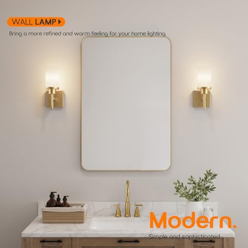 Image of Vanity Lighting Fixtures with White Frosted Glass Gold Wall Lamp for Bathroom Mirror Bedroom, Living Room, Kitchen Cabinet, Washroom Porch T001GD-L1