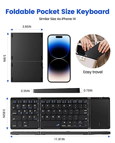 Erkovia Foldable Bluetooth Keyboard With Touchpad, Rechargeable Wireless Portable Keyboard, Dual-Mode Bluetooth/Usb Wired Pocket-Sized Travel Keyboard For Ios, Android, Windows, Mac Os #TOP6