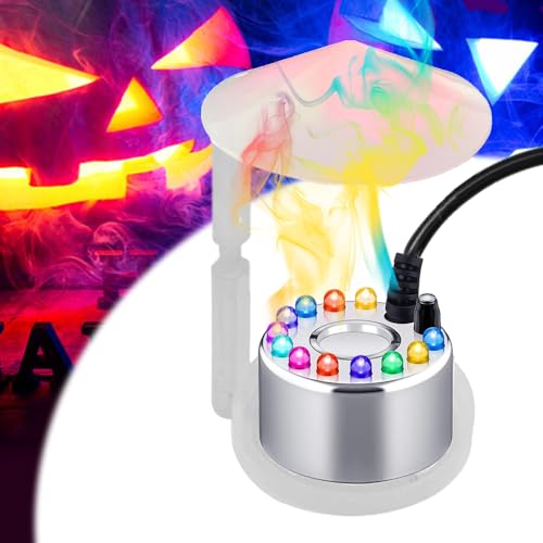 Brumisateur Ultrason,Machine a Fumee Halloween avec 12 LED Colorées,Mist Maker avec Protection Anti et Flotteur,Fumée Halloween pour Les Fontaine...