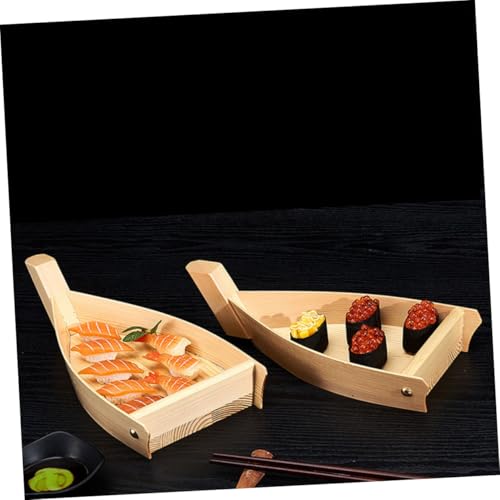 Plato para sushi estilo barco de madera reutilizable miniatura 4