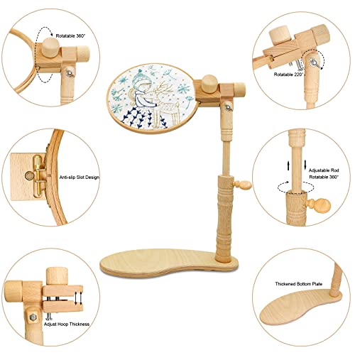 Embroidery Stand Holder - Hands Free Embroidery Hoop Stand, Beech Wood Embroidery Hoop Holder For Cross Stitch, Needlework, Sewing Craft #TOP2