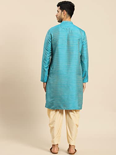 Image of Men's Black Art Silk Regular Fit Ethnic Motifs Kurta | Indian Kurta | Festive Ethnic Kurta with Embroidered Packet