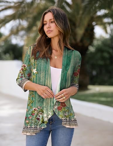 Image of Zeagoo Women's Open Front Cardigan 2026 Spring Summer Lightweight 3 /4 Sleeve Draped Ruffles Cardigans S-3XL