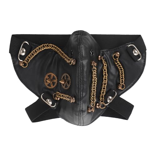 JIAHG Steampunk Half-Face Mask Vintage Gear Rivet China Gothic Black PU Leather Mask for Halloween Fancy Dress Up Party Props