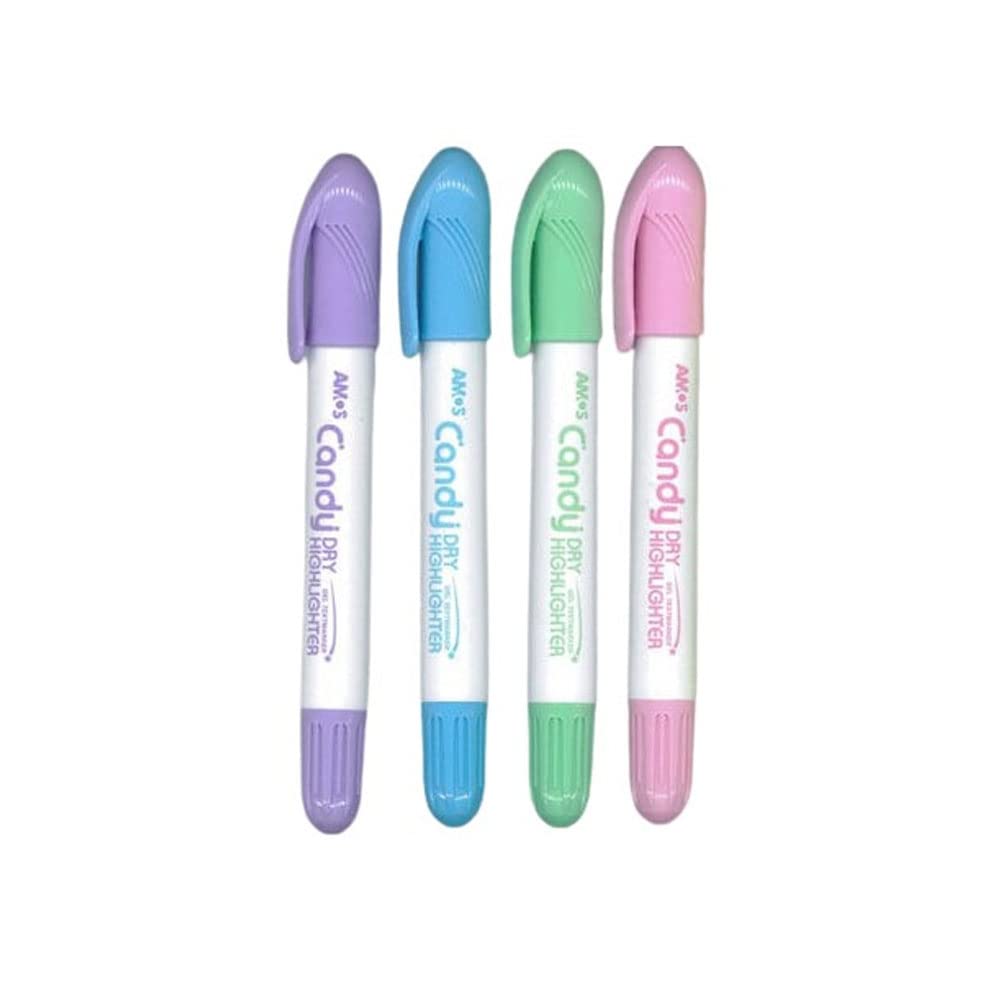 AMOSDry Highlighter-4 Colours Blister-Made In Korea (Candy|Pastel Colours),Multi-coloured