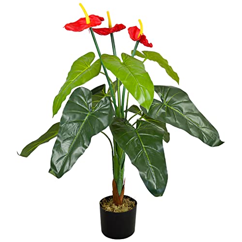 Decovego Anthurium Pianta Artificiale Plastica con...