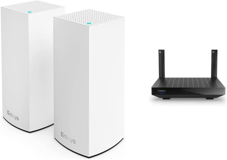 Linksys Atlas WiFi 6 Router Home WiFi Mesh System, Dual-Band, 4,000 Sq. ft Coverage, 50+ Devices, Speeds up to (AX3000) 3.0Gbps - MX2000 2-Pack and Linksys Hydra 6 Mesh WiFi 6 Router - MR20EC-AMZ - Dual-Band WiFi Router - Mesh Routers for Wireless Internet - WiFi Mesh Network System - Wireless Router - Connect 25+ Devices, 2,000 Sq Ft Bundle Linksys Atlas WiFi 6 Router Home WiFi Mesh System, Dual-Band, 4,000 Sq. ft Coverage, 50+ Devices, Speeds up to (AX3000) 3.0Gbps - MX2000 2-Pack and Linksys Hydra 6 Mesh WiFi 6 Router - MR20EC-AMZ - Dual-Band WiFi Router - Mesh Routers for Wireless Internet - WiFi Mesh Network System - Wireless Router - Connect 25+ Devices, 2,000 Sq Ft Bundle