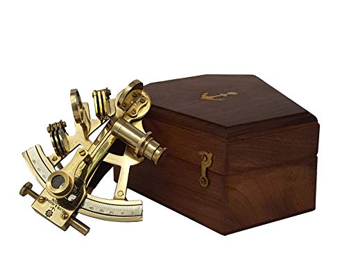 Brass Nautical - Sextant Brass Navigation Instrument Sextante Navegacion Marine Sextant in Hardwood Gift Box (4 inches, Shiny Brass)
