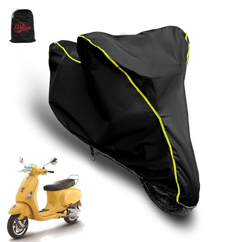 Image of Waterproof Scooty Cover Compatible for Vespa Vxl 125 with Mirror Packet and Jungle Print Scooty Cover with Black & Yellow Piping
