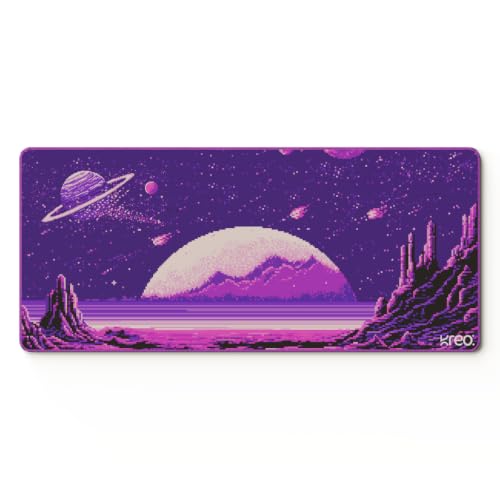 Image of Kreo Terra XXL Deskmat Premium Glass - Smooth Surface, 4mm Cushioned Base, Anti-Fray Stitched Edges - 900x400mm Large Desk Pad for Gaming & Work (Pixel Dream)