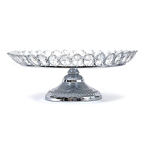 Image of allgala 3-Piece Set Crystal Silver Plated Cheese Dessert Cupcake Cake Stand with Mirror Plate-Silver Lotus-HD89208
