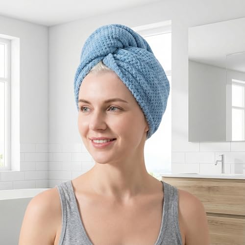 xianynow 2 Stück Mikrofaser Handtuch Haare, Haarturban Schnell Trocknend, 100x60 cm Premium Haarhandtuch, Elastisches Band, Super Saugfähig Haar Handtuch