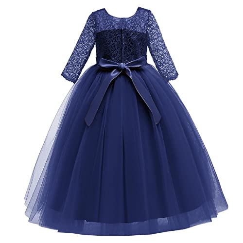 Image of Girls Flower Vintage Floral Lace 3 /4 Sleeves Floor Length Dress Wedding Party Evening Formal Pegeant Dance Gown