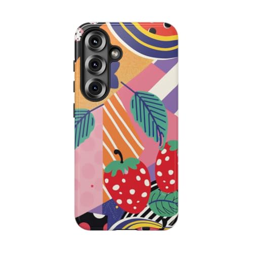 Coque Samsung S25 fraise pop art rigide brillante multicolore pour smartphone Android