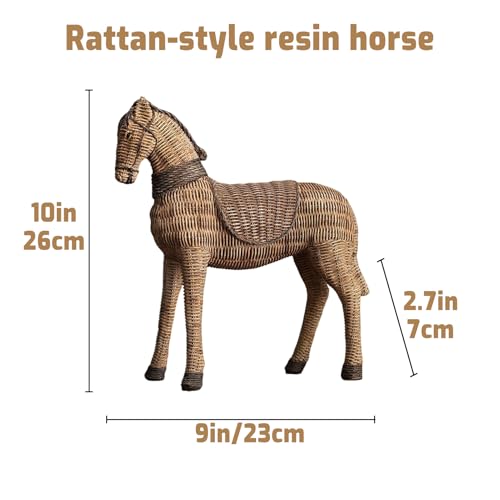 Estatua rústica de caballo en resina estilo rattán miniatura 5