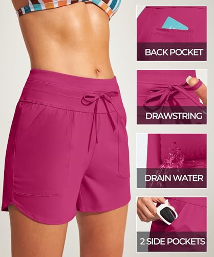 Image of IUGA Womens 5 inch Swim Board Shorts Stretchy High Waisted Beach Shorts for Women Quick Dry UPF 50+ Swimsuit Bottoms with Liner