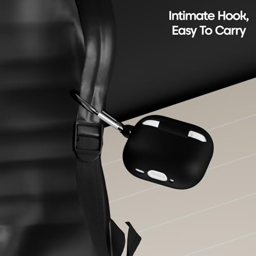 Image of Sounce Silicone Case Cover Compatible with AirPods 4th Generation 2024 Soft Shockproof Skin Protective Cover with Front LED Visibility Wireless Charging Support Keychain Accessory (Black)