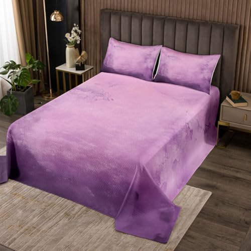 Erosebridal Purple and Pink Abstract Twin Bedspread Set, Watercolor Art Aesthetic Soft Quilt Set for Kids Girls Boys, Ombre Tie Dye Coverlet Set & Bedspread for Bedroom, Smoky Gradient Bedding Sets