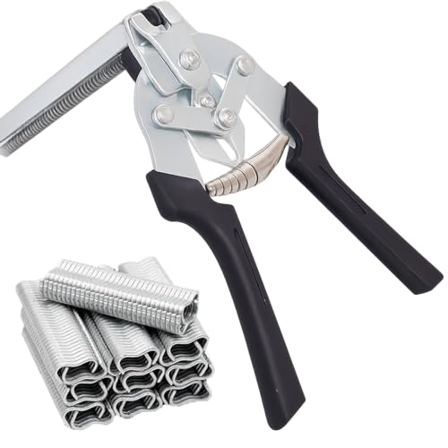 Image of Hog Ring Pliers Kit with 600 Pcs of Galvanized Steel Hog Rings, Hog Ring Chicken Duck Goose Dog Cat Rabbit Kit Clamp with Nail Groove, Repair Hand Tools for Animal Cages, Wire Fencing, Railing-Black