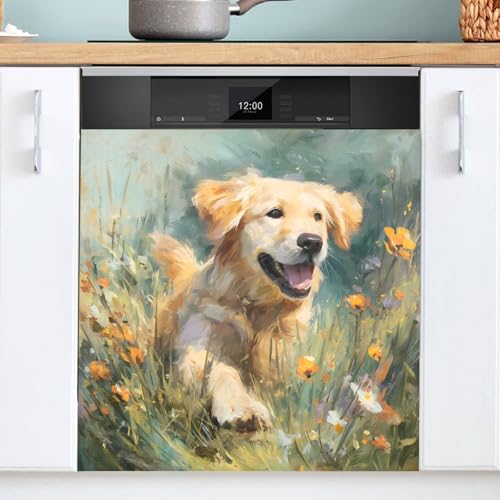 Golden Retriever Dishwasher Magnet Cover Magnet Sticker for Kitchen 23x26in Dish Washer Magnet Cover Refrigerator Magnets Panel Decal Pad by SUABO - Used condition - US$18.52