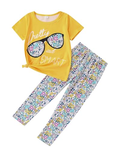 Image of 4-7T Kids Toddler Girls Print Outfits Short sleeved Flower Printed Top+Flower Print Pants Set
