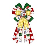 Large Back to School Wreath Bows Red Green Dot Spots Plaids Burlap Linen Bows for Wreaths, School Theme Tree Topper Bows for First Day of School Indoor Outdoor Decoration Wreath Ornament Supplies