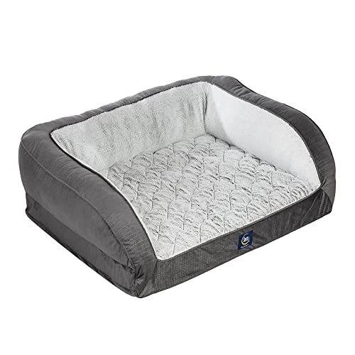 Serta Orthopedic Quilted Couch Dog Bed for Pets – Slate Gray (Sma...