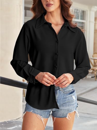 Women's Button Down Dress Shirts Long Sleeve Stretch Blouse Work Office Casual Chiffon Tops3