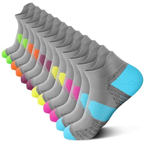 PAPLUS Compression Running Socks Women (6 Pairs), Ankle Athletic Socks Low Cut with Arch Support