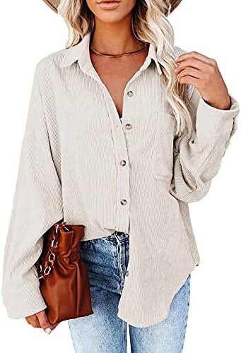 Zamowoty Womens Corduroy Shirts Button Down Long Sleeve Collared V Neck Oversized Jacket Tops with Pockets 1 Zamowoty Womens Corduroy Shirts Button Down Long Sleeve Collared V Neck Oversized Jacket Tops with Pockets