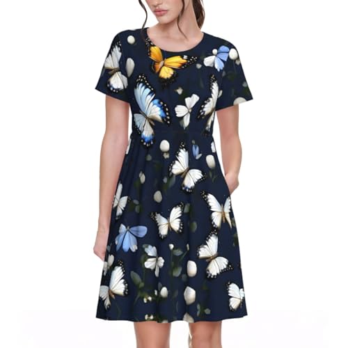 Robe d'été mi-longue à fleurs EdWal pour femme avec motif papillons
