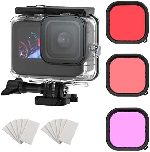 Lupholue Waterproof 60 M Transparent Underwater Housing Case with Filters & 12 pcs Anti Fog Inserts Compatible with GoPro Hero 12 11 10 9