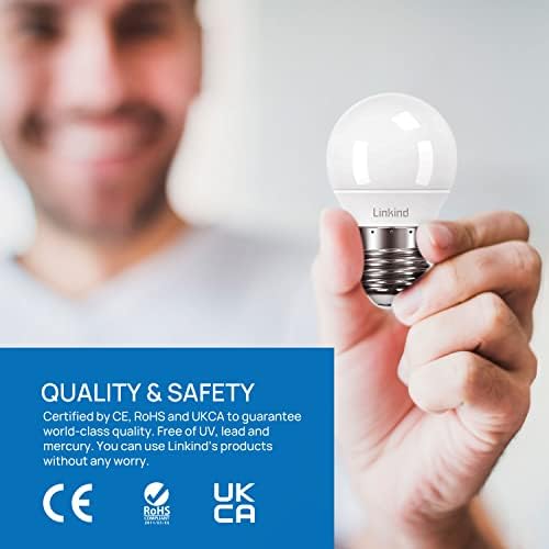 Linkind 6-Pack Dimmable E27 Edison Screw Golf Ball Bulb, 4.2W Daylight G45 Dimmable E27 LED Mini Globe Bulbs, AC220-240V, 40W Equivalent, 470lm, 6500K, Frosted, 6 Pack