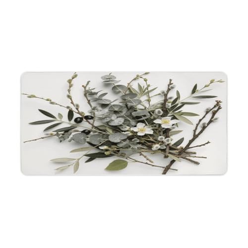 White Natural Greenery Twig Desk Mat Grande Antideslizante miniatura 1