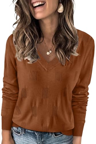 WIHOLL Sweaters for Women V Neck Long Sleeve Tops Fashion Lightweight Pullover Clothes Fall Outfits 2025