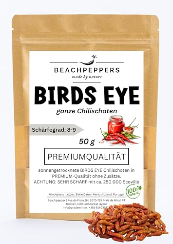 Birds eye chilli 50 g vainas secas | chilli seco | adecuado para salsa picante y salsa de chilli | Hot Ones vainas de chilli Birdseye vainas de chilli | perfecto para molinillo de chilli chilli muy pi