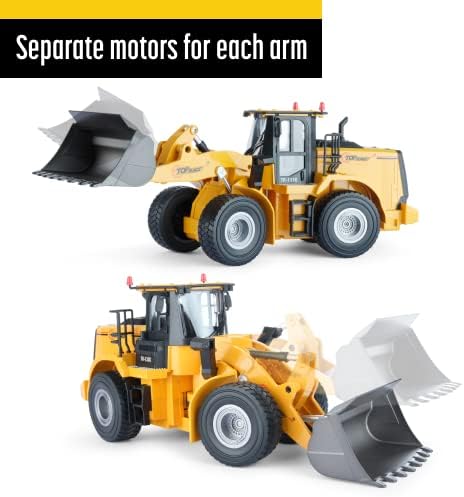 Top Race 9 Channel Heavy Duty Front Loader, Remote Control Digger Construction RC Tractor with Lights & Sounds 2.4Ghz RC Tractor Metal Shovel Hobby Grade