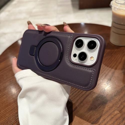 Coque iPhone 14 cuir PU violet foncé avec anneau magnétique et protection antichoc rigide