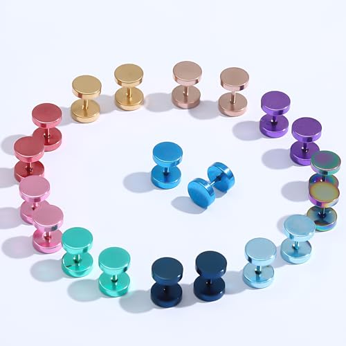 NEWITIN 12 Pairs Dot Stud Earrings for Men Faux Gauges Hypoallergenic Ear Tunnel Earring Surgical Steel Screw Flat Back Round Ear Studs for Women3