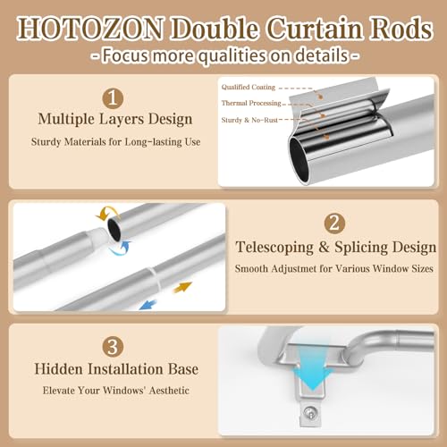 HOTOZON Blackout Double Curtain Rods for Windows 32 to 86 Inches, Silver by HOTOZON - Used condition - Image 8