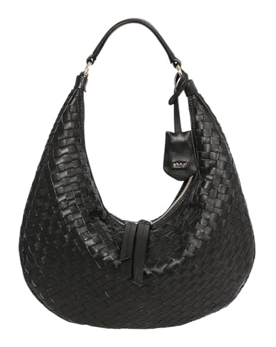Sac à épaule ABRO en cuir tressé noir et or élégant et spacieux pour le quotidien