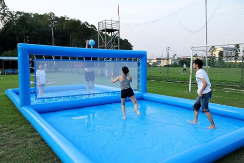 33ft Inflatable Volleyball Pool Court with Air Pump - Commercial Grade Outdoor Volleyball Net for Pool/Beach Volleyball 33x16.5x7 FT