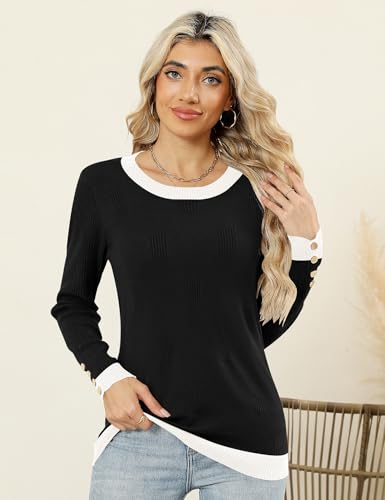 AKEWEI Womens Long Sleeve Sweater Crew Neck Knit Pollover Tops2