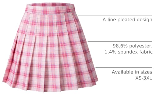 Image of Shestellar Stretchy Short Pleated Skirts for Women Cheerleader Uniform High Waist A-line Mini Skirt Pink Plaid M