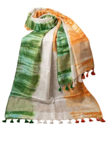 Image of DUPATTA BAZAAR Women's Shibori Tri Colour Cotton Silk Blend Dupatta with Tasselled Border | Lightweight Ethnic Stole for Kurti, Suit, Festive and Casual Wear (Design-1, Free Size)